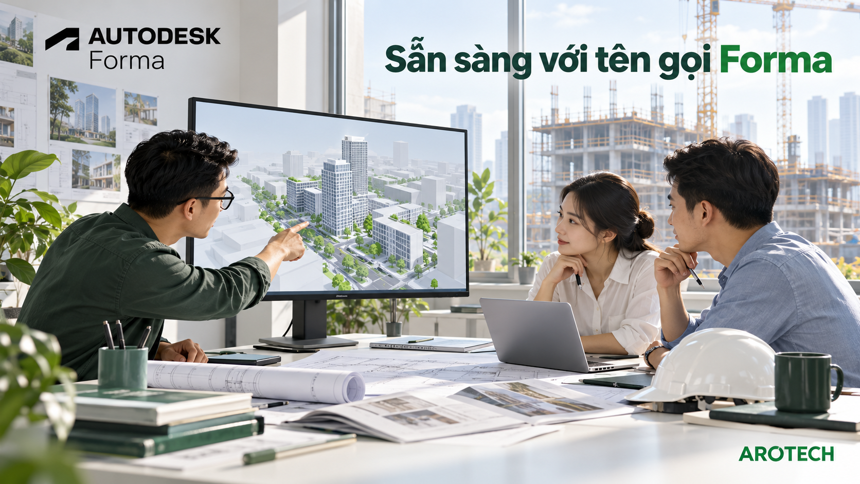 ACC nay là Autodesk Forma, minh họa mô hình BIM và công trình kết nối dữ liệu