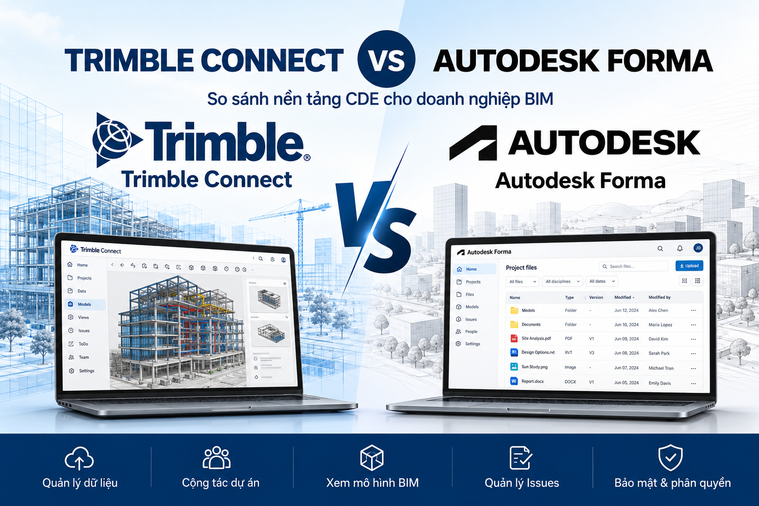 So sánh nền tảng CDE Trimble Connect với Autodesk Forma Data Management