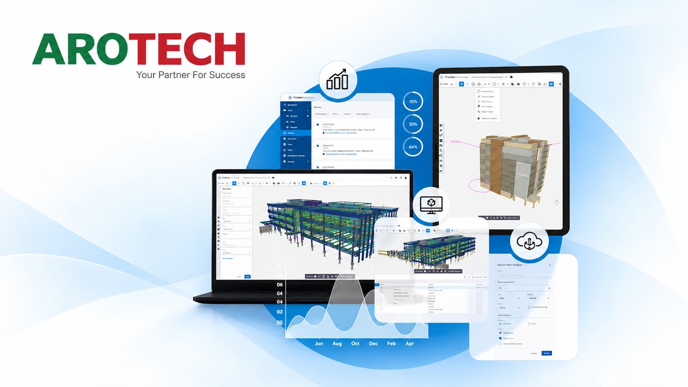 Minh họa giao diện và mô hình dự án Trimble Connect – Arotech